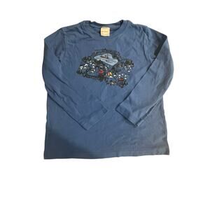 Hanna Andersson Shirt Boys 5 Blue Long Sleeve Graphic Map Mountain Wildlife